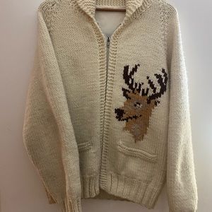 Vintage womens wool hand made zip up deer sweater